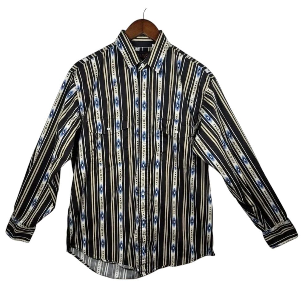 Plains Western Wear Southwest Aztec Pearl Snap Shirt Men's Medium VTG